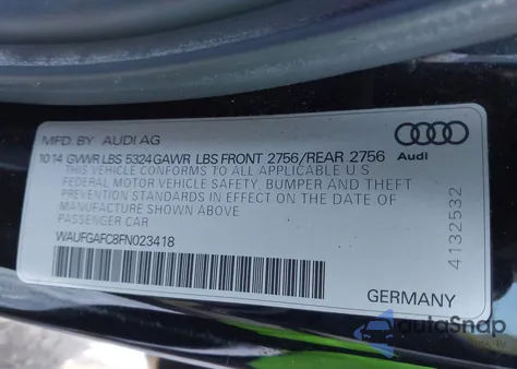 2015 Audi A6 3.0T Premium Plus from USA, damaged, VIN WAUFGAFC8FN023418